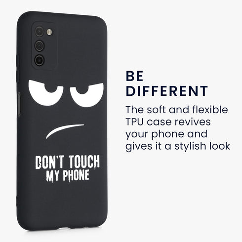 kwmobile TPU Silicone Case Compatible with Samsung Galaxy A03s, Soft Cover - Don't Touch My Phone (White/Black)