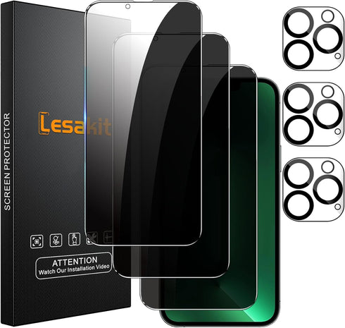 3+3 Pack Privacy Screen Protector for iPhone 13 Pro Max 6.7-Inch with 3 Pack Camera Lens Protector, Anti Spy Tempered