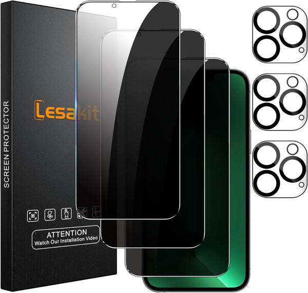 3+3 Pack Privacy Screen Protector for iPhone 13 Pro Max 6.7-Inch with 3 Pack Camera Lens Protector, Anti Spy Tempered