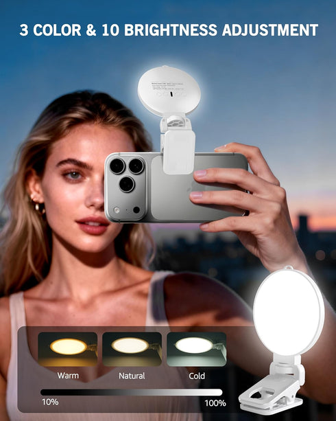 NiceVeedi 3 Color Soft Selfie Light Phone Light with Clip, Portable Edge-lit Ring Light, Rechargeable Video Conference