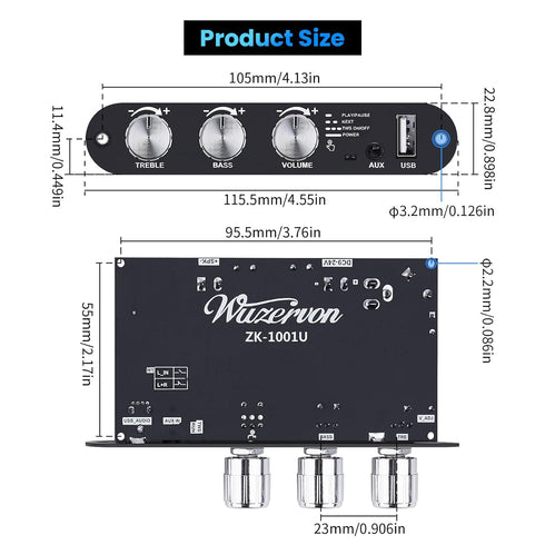 2 Pack ZK-1001U 5.3 100W 9-24V Bluetooth Mono Amplifier Board with TWS & Boost Circuit, Mini Audio Amp for Home Outdoor