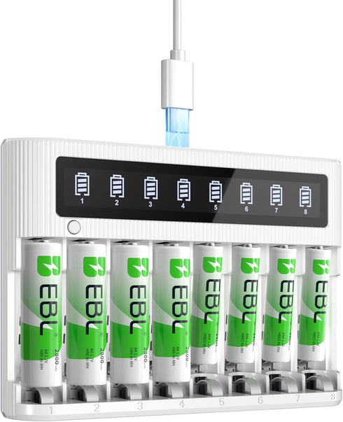 EBL 8 Bay Battery Charger with LCD Screen, Fast Charging for AA AAA