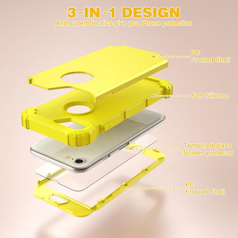 IDweel iPhone 8/7 Full Body Case, Heavy Duty Hybrid Hard PC & Soft Silicone Bumper, Yellow with Screen Protector.