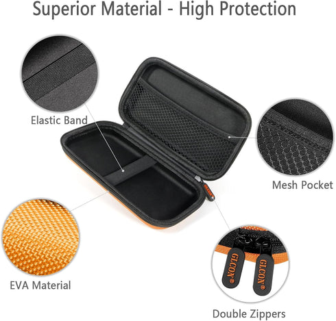 GLCON Orange Shockproof Hard EVA Carrying Case Travel Pouch for External Hard Drive, Power Bank, Cell Phone, Cable