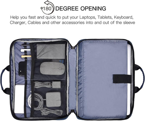 15.6 Inch Waterproof Laptop Sleeve Bag, Briefcase with Organizer for Acer, Lenovo, HP, MSI, ASUS, Dell - Navy Blue