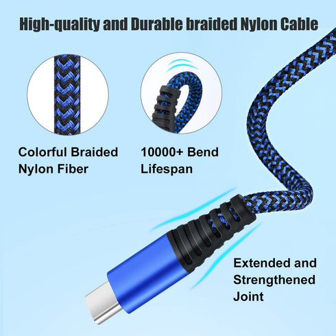 Costyle 10ft USB C Cable 5 Pack - Braided Fast Charging Type C to A for Samsung Galaxy S20, S10e, Note 10 & More.