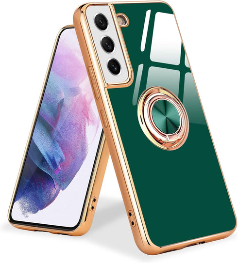 Compatible with Samsung Galaxy S21 Case, Finger Ring Holder Rose Gold Plating Design for Women, Shockproof TPU Bumper