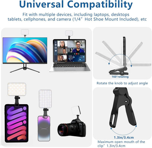 ALTSON 60 2200mAh 97+, 3 LED Portable Selfie Light Video Conference Lighting with Clip & Camera Tripod Adapter
