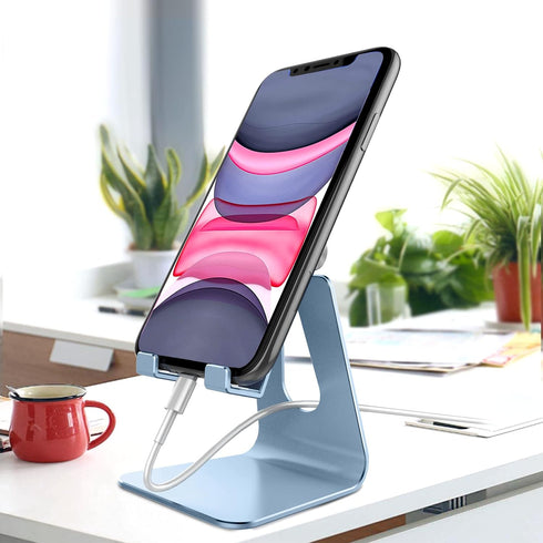 CreaDream Adjustable Cell Phone Stand, Phone Stand, Cradle, Dock, Holder, Aluminum Desktop Stand Compatible with Phone 13 12 Pro Max Charging, Accessories Desk, All Mobile Phones, Sierra Blue