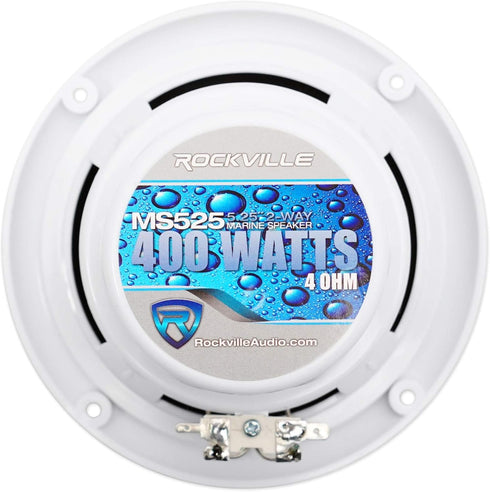 Rockville MS525W Pair 5.25" 400 Watt Waterproof Marine Boat Speakers, 2-Way White