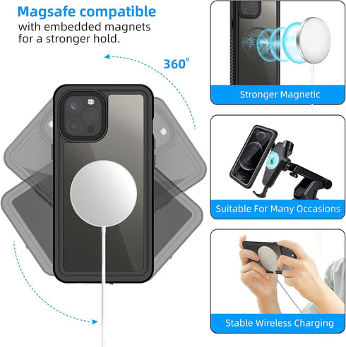 WIFORT Magnetic Waterproof Case for iPhone 12 Pro, Certified Water Proof & Military Protection with Built-in Screen