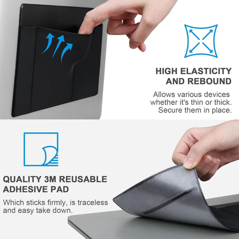 3-Pocket Lacdo Mouse Holder for Laptop Stick on, External Hard Drive SSD Holder for Laptop, Stick on Pouch Organizer