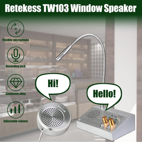 Retekess TW103 Window Speaker, Window Intercom with Independent Volume Control and Recording Function