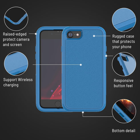 Heavy Duty Phone Case for iPhone SE 2022 (3rd Gen), Rugged Protective Drop Proof Case with Glass Screen Protector