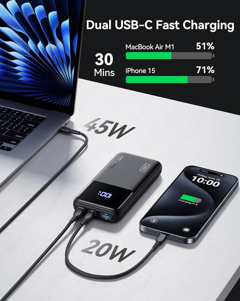 INIU Power Bank 20000mAh, 65W USB C Laptop Portable Charger, PD QC Fast Charging 3-Output for MacBook, iPad, Samsung