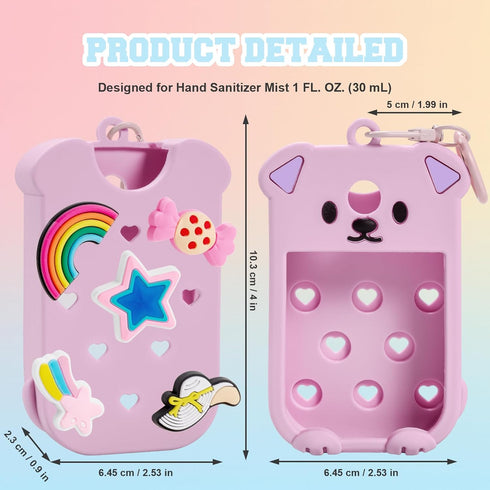 ZYTONGMAO 5 Stylish Hand Sanitizer Spray Accessory, with Charms and Keyring, Pixie Lavender Color (Pink - Cat Shape)