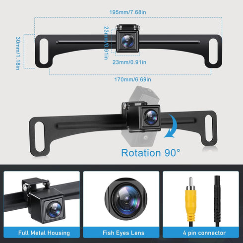 GLK 12-24V IP69K 4pin Backup Camera - HD License Plate Backup Reverse Camera for Pickup Truck Car SUV,with Night