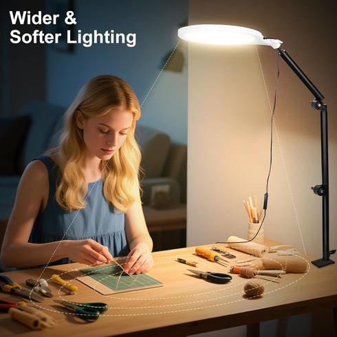 SH 10'' 360 Ring Light for Streaming, Full Screen LED Ring Light for Desk with Adjustable Arm, Video Conference