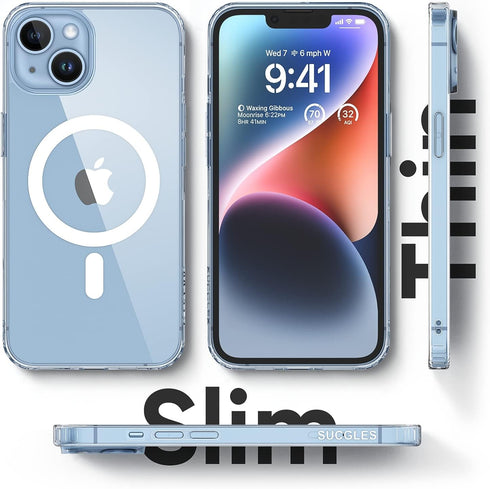 2024 iPhone 14/13 Case with MagSafe, Slim Shockproof Military-Grade Protection, Non-Yellowing Clear Magnetic Cover.
