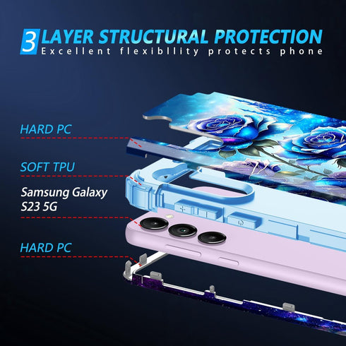 Miqala Galaxy S23 5G Case, Glow in The Dark Three Layer Heavy Duty Shockproof Full Body Protection, Hard Plastic Bumper