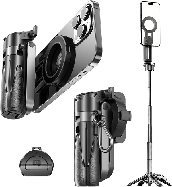 SULISAIS Mini Magnetic Phone Tripod with Remote Control, Portable Magnetic Selfie Stick Tripod