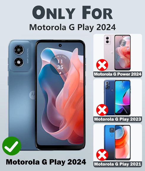 Moto G Play 2024 Case with 2 Pack Screen Protector, Heavy Duty Shockproof Bumper Cover with Kickstand (Blue)