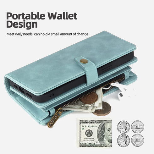 TwoHead 13 13 Designed for iPhone Wallet Case with Card Holder,Detachable Magnetic Phone Case with Wallet PU Leather