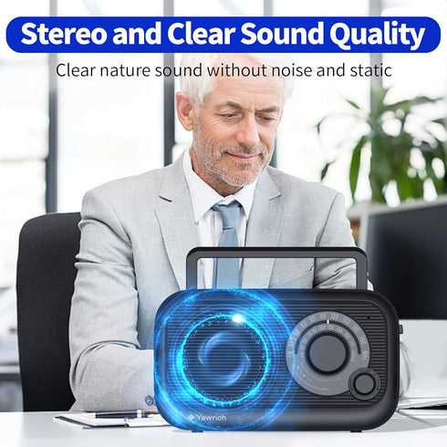 AM FM Radio with Best Reception, Portable Bluetooth Speaker Radio, Battery Operated or AC Power, Black