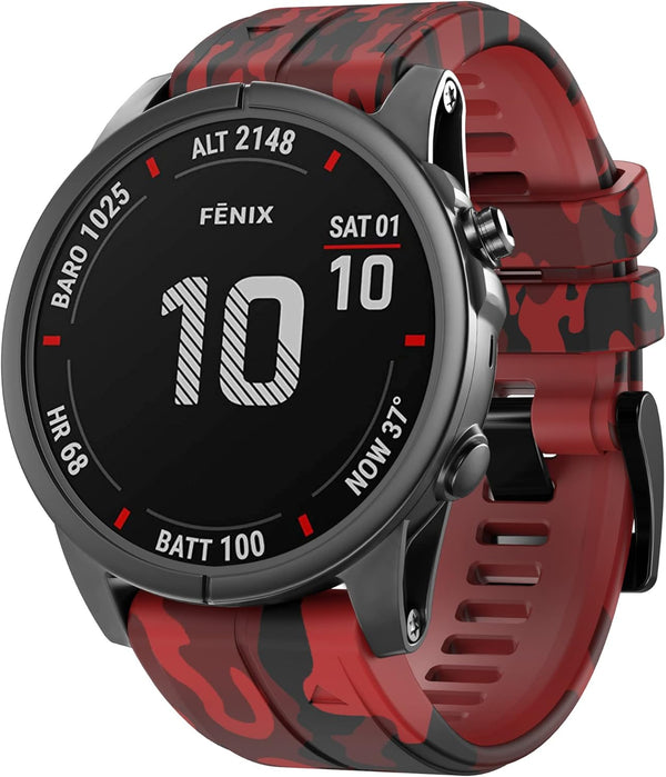ANCOOL Compatible with Fenix 7X Bands,26mm Silicone Watchbands Replacement for Fenix 5X/Fenix 5X Plus/Fenix 6X/Fenix 6X Pro/Tactix Delta/Descent Mk2i Smartwatches(Camouflage Red)