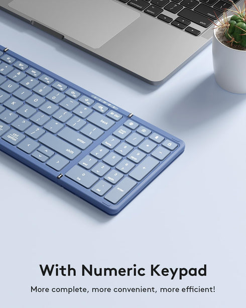 Samsers Foldable Bluetooth Keyboard with Numeric Keypad, Full-Size Wireless Folding Keyboard with PU Leather, Portable