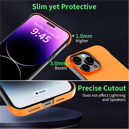 iPhone 15 Pro Max Magnetic Slim Case 6.7" (2023) - Ultra-Thin, Durable, Matte Hard MagSafe Cover with Pull Ring, Orange.