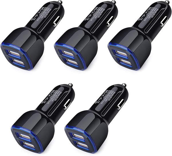 Car Charger iPhone, 5Pack 2.4A 12V USB Adapter Car Plug for iPhone 15 14 13 12 11 Pro SE XR XS X 8 7 6 6S, Samsung