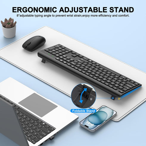 EDJO 2.4G Wireless Keyboard and Mouse Combo, Full Size Silent Ergonomic Keyboard and Mouse, Long Battery Life, Optical
