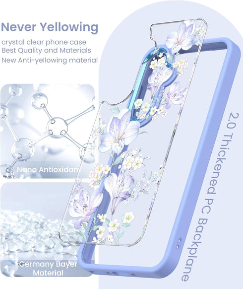 for Samsung Galaxy A35 5G Case - Girls Women Crystal Clear Flower Pattern Cover with Tempered Glass Screen Protector,