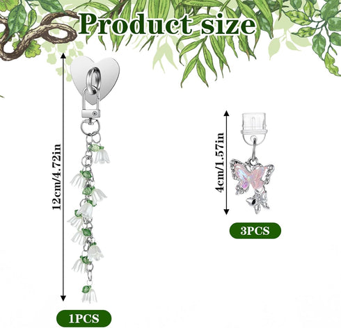 WLLHYF Set 11th/12th Cute Phone Charms Including Type C/USB C Dust Plug, Heart Grip Holder, Floral Keychain with Hook