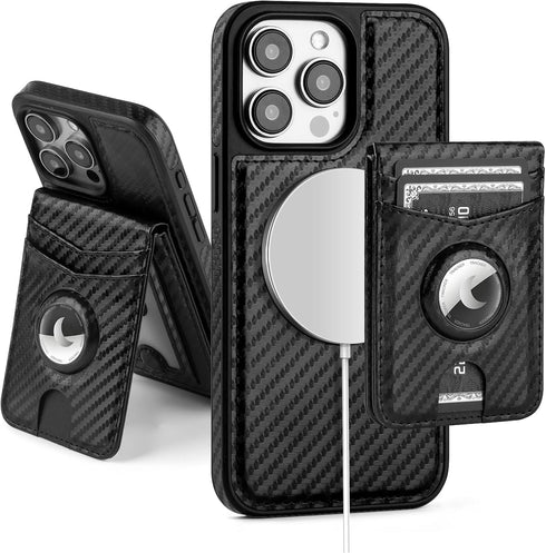 SkyEagle Compatible with MagSafe iPhone 12 6.1/12 Pro Case Wallet with AirTag Holder,2