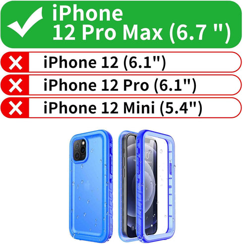 SPORTLINK Compatible with iPhone 12 Pro Max Waterproof Case - Blue Full Body Shockproof Dustproof with Built-in Screen