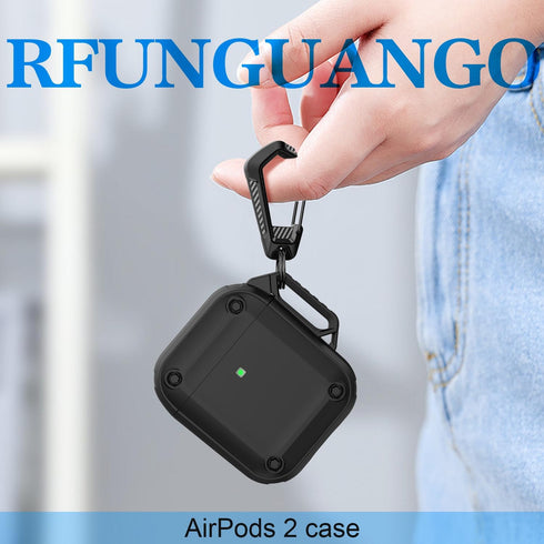 RFUNGUANGO AirPods Case Cover, Black Military Grade Anti-Fall Soft TPU Shock-Absorbing Case for AirPods 2&1 with
