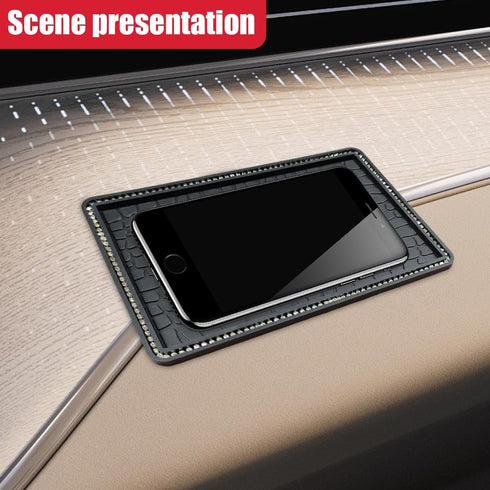 Deaelf Bling Car Dashboard Non-Slip Mat, Waterproof PVC Rhinestone Car Dash Sticky Grip Pad with Cable Organizer