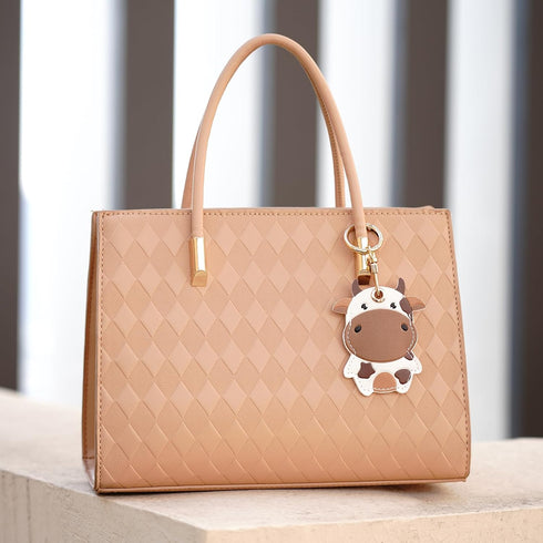 2 Pack Cute Cow Airtag Leather Keychain Holder Case, Kawaii Cow Key Ring Cover for Apple Airtag