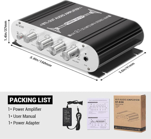 Facmogu ST-838 2.1 20Wx2+40W 80W Channel HiFi Stereo Subwoofer Amplifier, RMS Mini Digital Audio Power Amplifier