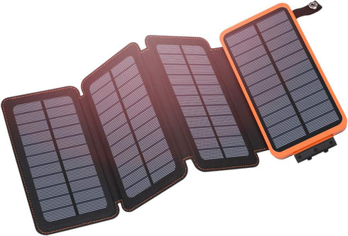 Hiluckey Solar Charger 25000mAh, Outdoor USB C Portable Power Bank with 4 Solar