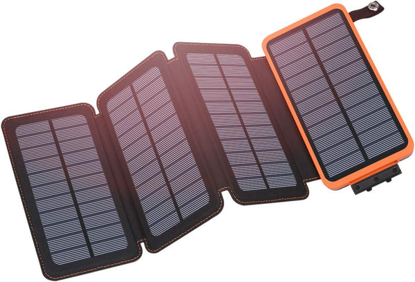 Hiluckey Solar Charger 25000mAh, Outdoor USB C Portable Power Bank with 4 Solar