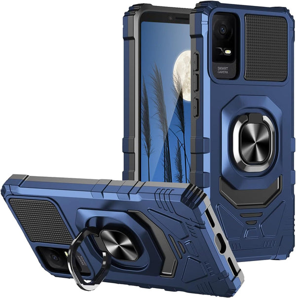 TJS TCL ION X Case, TCL ION V Case, TCL 40 Z Case, Blue Heavy Duty Drop Protection Cover with Metal Ring Magnetic