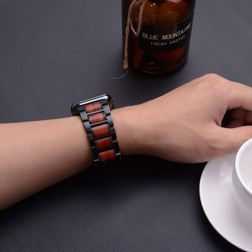 Wolait Compatible Apple Watch Band Ultra 2, 49mm 46mm 45mm 44mm 42mm, Red Sandalwood with Stainless Steel Link