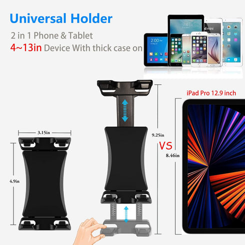 Treadmill Tablet iPad Holder Bike Handlebar Mount Clamp for 4-13" Devices, Compatible with Stationary Bikes