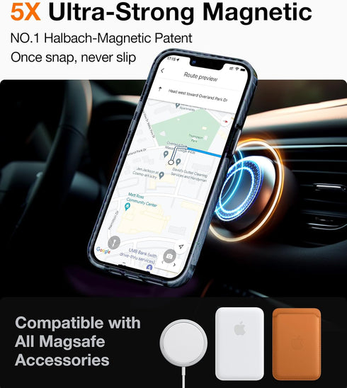 TORRAS 2023 Upgraded Magnetic iPhone 13/14 Case, 12FT Military Grade Protection, Non-Yellowing, Glittery Black