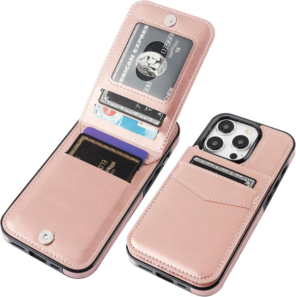 KIHUWEY iPhone 15 Pro Case Wallet, Flip Premium Leather Magnetic Clasp Kickstand Heavy Duty Protective Cover