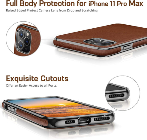 LOHASIC Luxury Leather iPhone 11 Pro Max Case - Slim Designer Soft Leather Cover, Brown