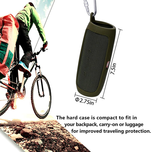 LTGEM Silicone Carrying Travel Case for JBL FLIP 5 Waterproof Portable Speaker with Extra Carabiner - Green